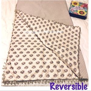 Custom Made Reversible Purple Floral w Dots & Gingham Check Plaid Tablecloth